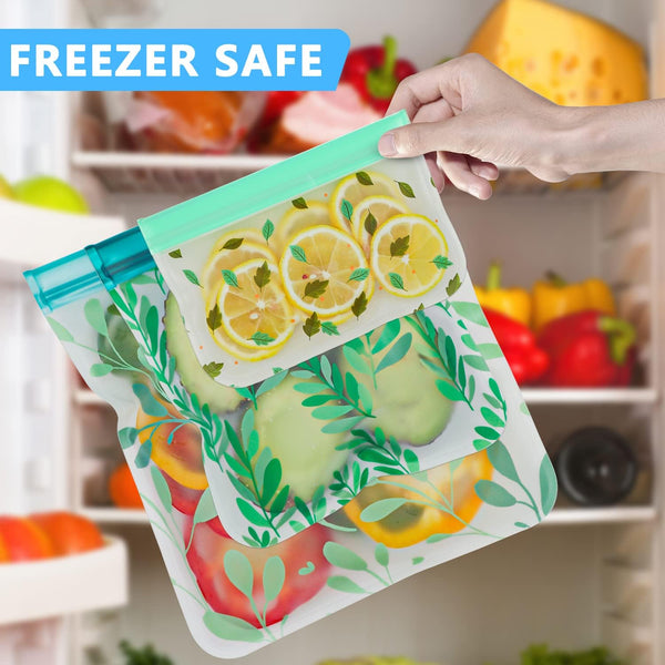10 Pack Dishwasher Safe Reusable PEVA Food Storage Bags, Leak proof Reusable Freezer Bags for Food Storage Home Organization Traval & Make-up BPA