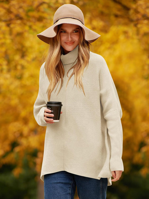 ANRABESS Womens Oversized Turtleneck Batwing Long Sleeve Casual Cozy Baggy Knit Pullover Tunic Sweater 2026 Fall Outfits Medium Apricot