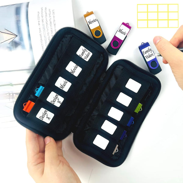 JBOS 10 Slots Neoprene USB Flash Drive Case with 20 Identification Labels,Anti-Static Thumb Drive Organizer Bag, Slim Portable Memory Stick