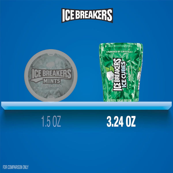 ICE BREAKERS Ice Cubes Spearmint Sugar Free Chewing Gum Bottles, 3.24 Oz (6 Count, 40 Pieces)
