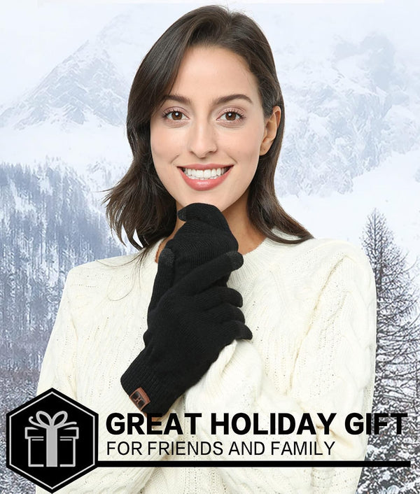 FZ FANTASTIC ZONE Women's Winter Touchscreen Wool Magic Gloves Warm Knit Fleece Lined for Women One Size Black