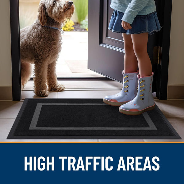 OLANLY Front Door Mat Outside 29.5x17, All-Season Heavy-Duty Rubber Doormat Black Classic Border Rectangular 29.5" x 17"