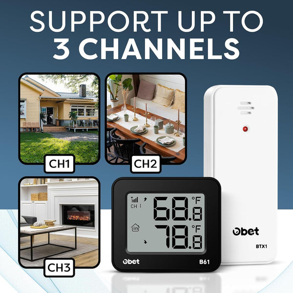OBET Indoor Outdoor Thermometer Wireless Outdoor Thermometer Digital Thermometer Gauge 500Ft Remote Temperature Monitor for House Home Room Patio