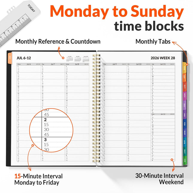 SUNEE 2025-2026 Appointment Book, Quarter-Hourly, Weekly & Monthly - from July 2