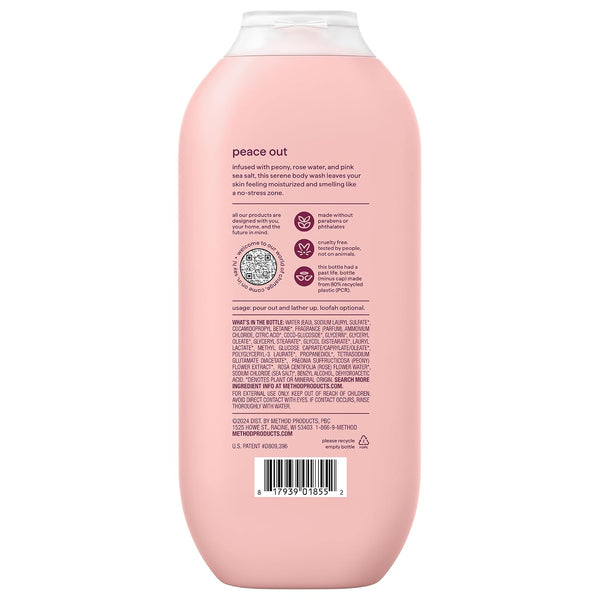 method Body Wash, Pure Peace - Leaves Skin Feeling Soft & Moisturized, Made Without Parabens, Notes of Peony, Rose Water & Pink Sea Salt, 18 fl oz