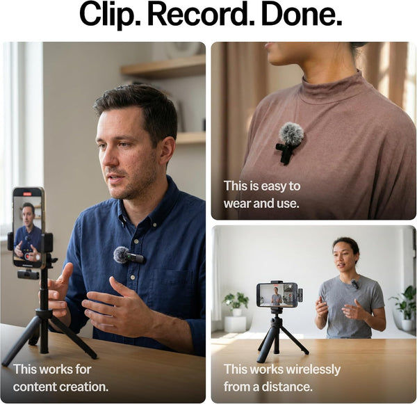 Mini Mic Pro (Latest Model – Microphone for iPhone & Android, Wireless Mini Microphone, Clear Voice, Noise Cancelling, Lavalier Mic for TikTok,