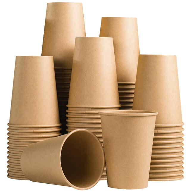Lamosi 100 Count 12 Oz Kraft Paper Cups, Disposable Hot/Cold Paper Coffee Cups, 