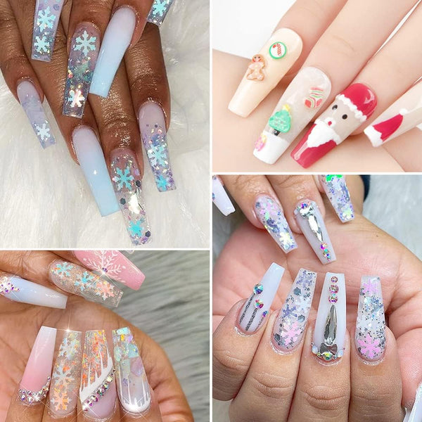 Christmas Nail Glitter Sequins, 24 Grids Holographic Snowflake Nail Art Flakes Xmas Tree Snowmen Santa Claus Stars Christmas Nail Design Winter