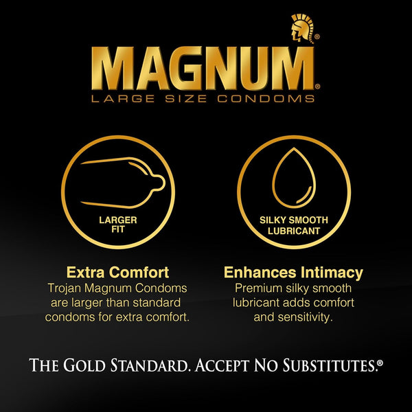TROJAN Lubricated Magnum Condoms XL Large Size - 12 Count XL (Pack of 12)