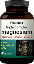 Triple Complex Magnesium Supplement, 240 Capsules | Magnesium Glycinate 500Mg with Citrate & Malate | Chelated & Purified | Bone, Heart, & Muscle