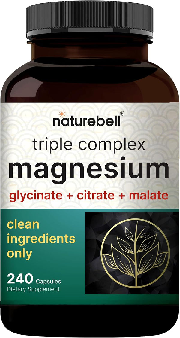 Triple Complex Magnesium Supplement, 240 Capsules | Magnesium Glycinate 500Mg with Citrate & Malate | Chelated & Purified | Bone, Heart, & Muscle