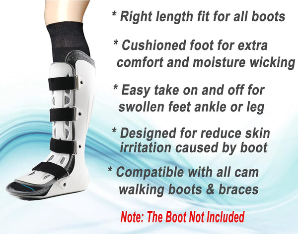 2 Pairs Replacement Sock Liner for Orthopedic Cast Walking boot Air Cam Walkers, Under Air Cast Brace Surgical Broken Leg Toe Fracture boots