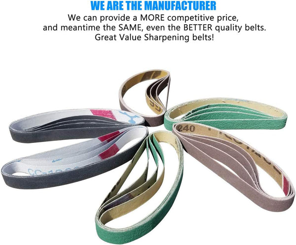 24 Pack 1/2" x 10" Replacement Knife Sharpener Sander Belt Kit for Work Sharp WSCMB Combo Knife Sharpener- 80/120/240/400/1000/1200 Grits Sanding