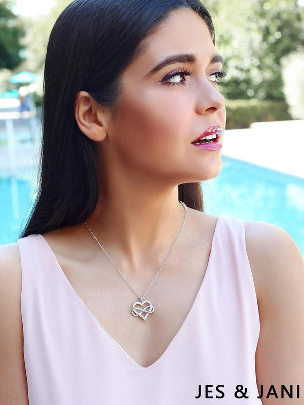 JES & JANI Infinity Heart Necklace for Women, Love Heart Pendant with Cubic Zirconia and Infinity Necklace for Girlfriend Contemporary