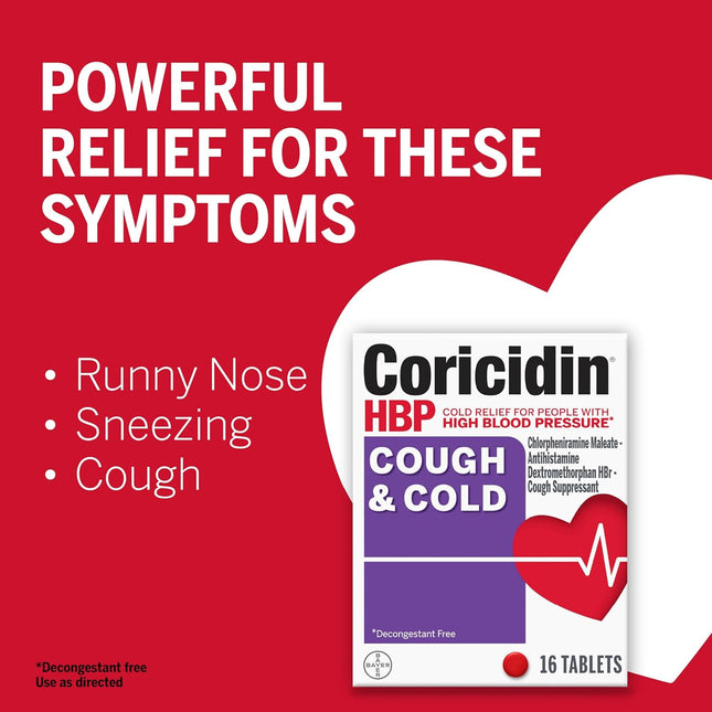 Coricidin HBP Decongestant-Free Cough and Cold Medicine - Specially Designed Rel