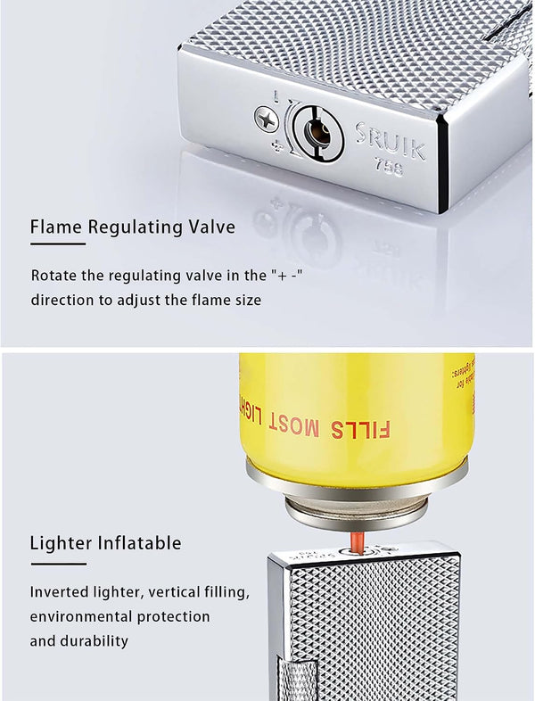 Dual Flame Mode Classic Lighter, Jet Torch Lighter Soft Flame Lighter 2 in 1 Windproof Refillable Butane Lighter for Men Dad Husband Collect,Black c