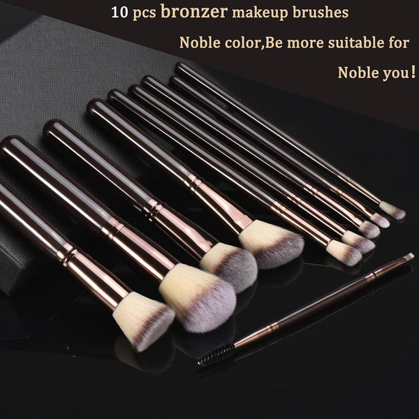 10 Piece Black brown Makeup Brushes - Wooden Handle with Soft Synthetic Bristles,for Face & Eye Makeup|Professional Makeup Brushes set for Women &