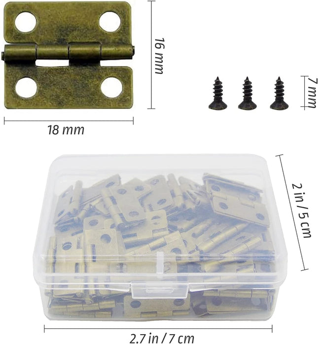 100 Pieces Small Hinges for Wooden Box Bronze Mini Hinges Tiny Hinge for Jewelry Box, Mini Cabinet and Crafts