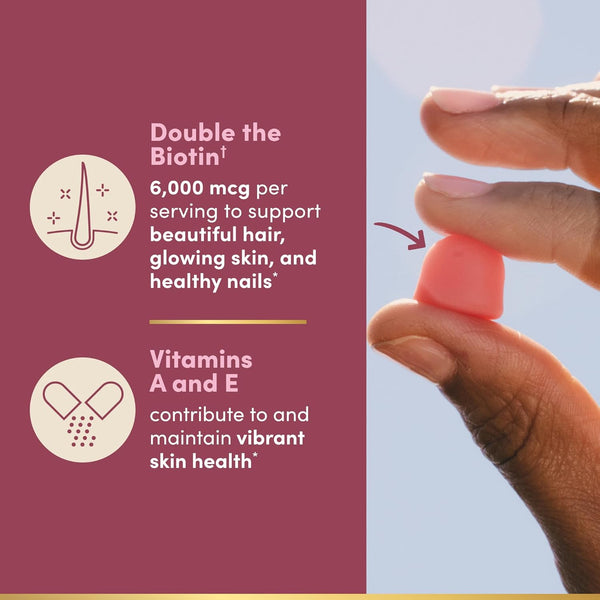 NatureÃ¢ÂÂS Bounty Optimal Solutions Advanced Hair, Skin and Nails Pectin Gummies, 2X Biotin per Serving, No Stick Gummy, Vegetarian Formula,