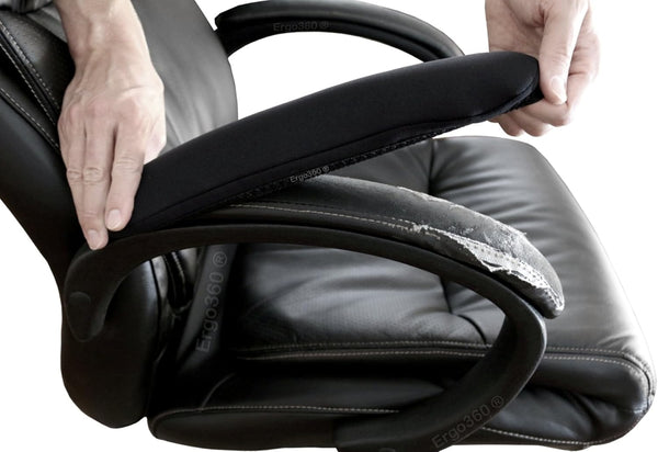 Soft Neoprene Chair Arm Pad Covers Stretch over Armrests 13" to 17". Restore, Protect and Cushion. Complete Set of 2. Made in the USA.
