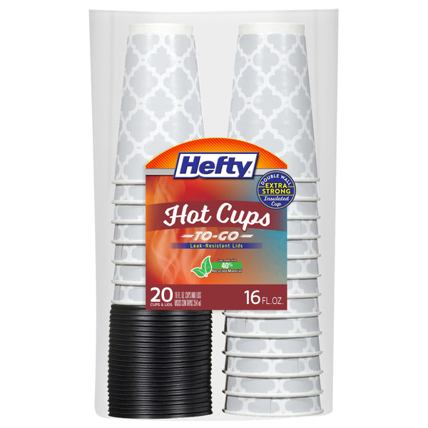 Hefty Disposable Hot Cups with Lids, Insulated Paper Coffee Cups for Tea, Cocoa and Hot Beverages, Leak Resistant Single Use Drink Cups, 16 Ounce,