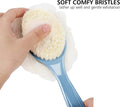 Shower Body Brush Bristles & Mesh Loofah Sponge,Curved Handle Back Scrubber Grey