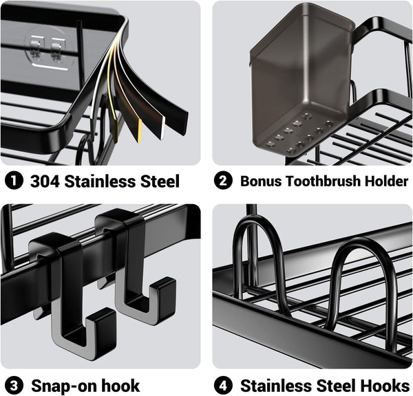 AKTECKE Corner Shower Caddy, 2 Pack Adhesive Shower Corner Organizer Shelves, No Drilling Stainless Steel Shower Storage Rack with