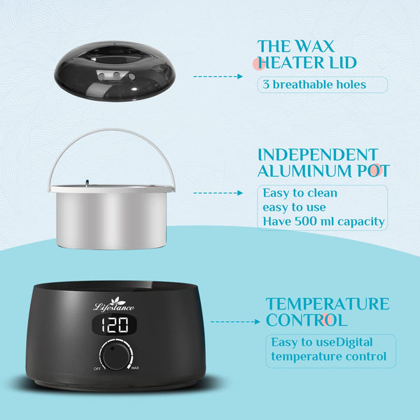 Lifestance Professional Wax Pot Warmer, L2 Premium Digital Wax Melt Machine for Hair Removal, 500Ml 14Oz LCD Wax Heater for Hard Wax Beads Fast