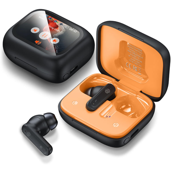 THREE PEACHES Wireless Earbuds Bluetooth 5.4 Headphones, Touch Screen, Call ENC Noise Cancelling, USB Charging Case for iPhone/Android, Black