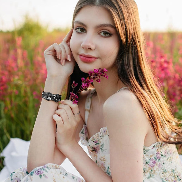 Witzon Floral Band Compatible with Apple Watch Bands For Women 40mm 41mm 38mm 42mm 44mm 45mm 46mm 49mm, Engraved Cute Flower Silicone Dressy Strap