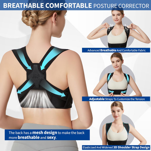 JMPOSE Back Posture Corrector for Women: Adjustable Shoulder Posture Brace Straightener Pain Relief (Black S/M)
