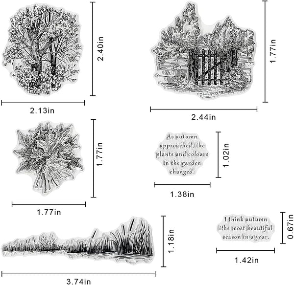 Threetols Autumn Tree Background Clear Stamps for Card Making Scrapbooking and Sentiment Words Transparent Silicone Stamps Photo Album Decor