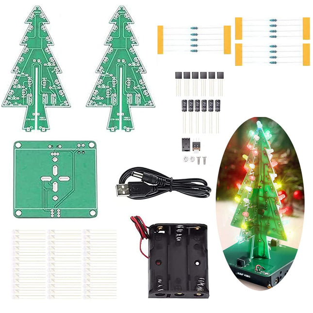 3D Xmas Christmas Tree DIY Model Assemble Kit with 7 Color Flashing RGB LED Circuit Funny Electronic Science Experiment 
