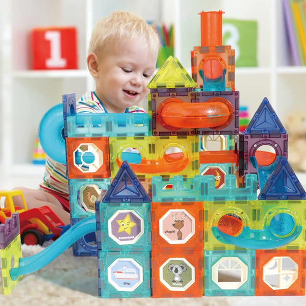 BINZKBB Light Magnetic Tiles Building Blocks for Kids,3D Clear Educational STEM Building Toys,Magnetic Marble Run Blocks Toys for Kids Ages 3 4 5