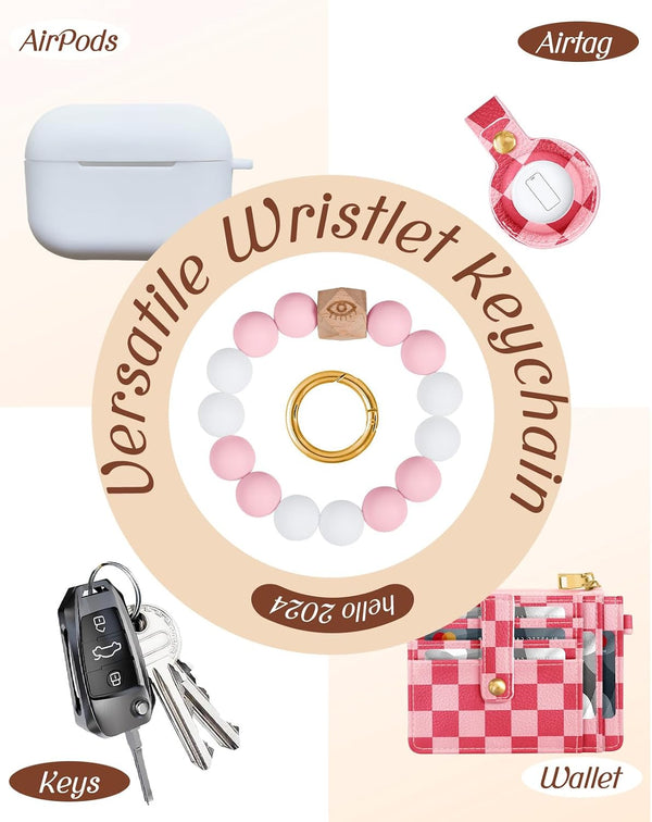 Wallet Keychain Wristlet for Women with Airtag Holder - Cute Design Credit Card Holder Wallets Key Chain Ring Slim Small RFID Air Tag Coin Pocket