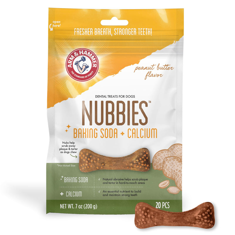 Arm & Hammer for Pets Nubbies Dental Treats for Dogs | Dental Chews Fight Bad Breath, Plaque & Tartar without Brushing | Peanut Butter Flavor, 20
