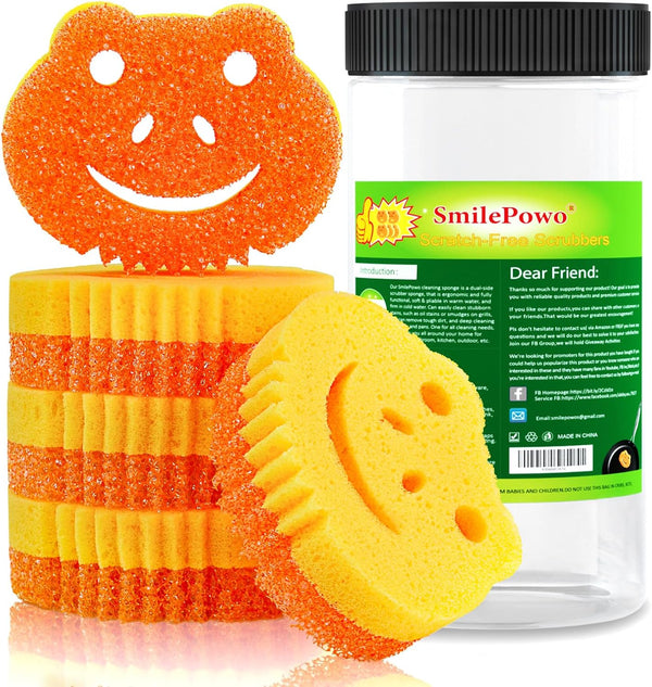 Smilepowo 5 Pack Scrub Sponge, Dual-Sided Temperature Controlled Kitchen Sponge for Dishes, Frog Bulk Sponges Household Cleaning