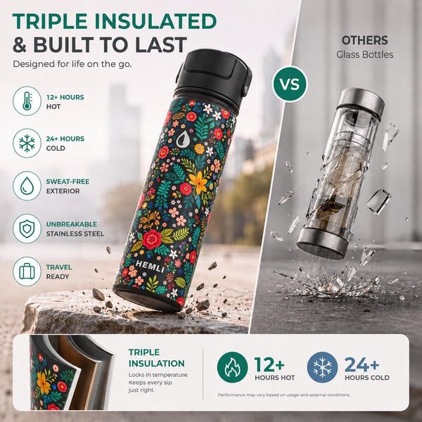 22 oz Ceramic Lined Tea Infuser Travel Tumbler, Micro-Mesh Stainless Steel Infuser, Pure Taste Ceramic Interior, Triple Insulated 12hr Hot Cold,