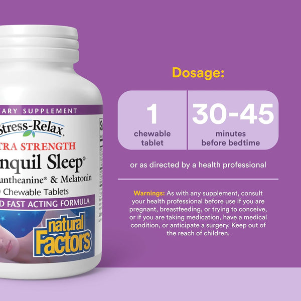 Natural Factors Stress-Relax Tranquil Sleep Extra Strength, with Suntheanine L-Theanine, 5-HTP, Melatonin, 60 Tablets