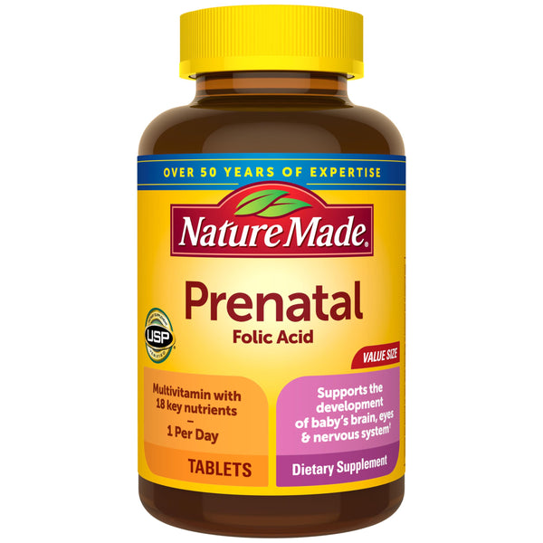 Nature Made Prenatal Multivitamin with Folic Acid, Prenatal Vitamin and Mineral Supplement for Daily Nutritional Support, 250 Tablets, 250 Day Supply
