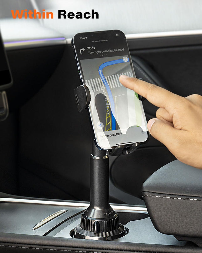 Apps2Car Universal Car Cup Phone Holder | Quick Extension Long Arm | 360Â° Swivel | Adjustable for Iphone, Samsung, Goog