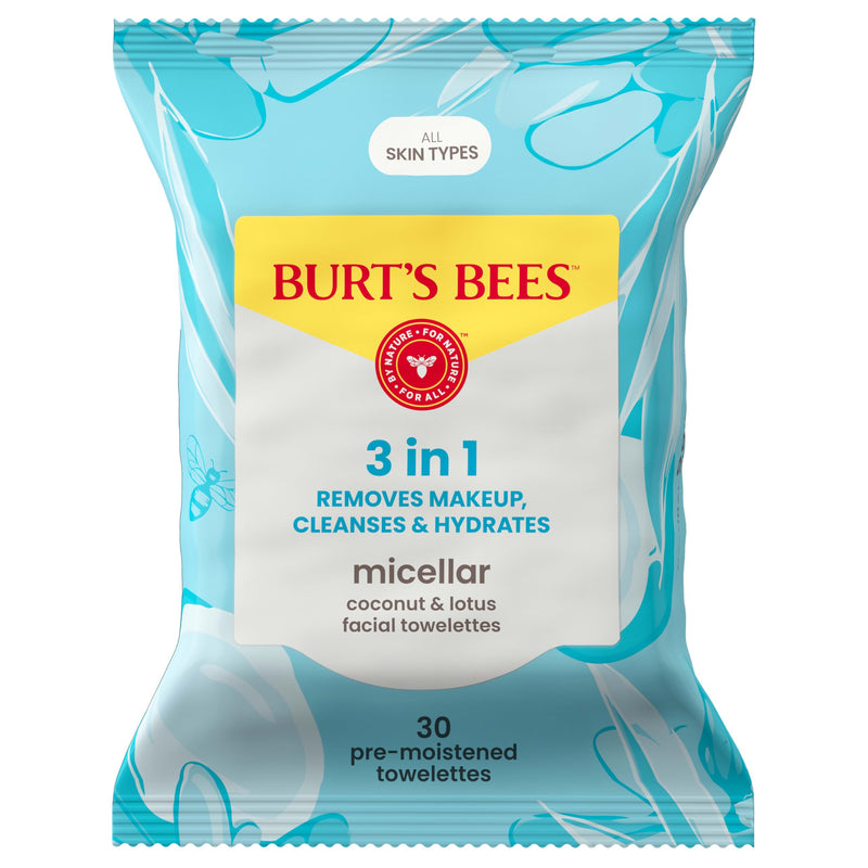 Burt'S Bees Micellar Facial Towelettes with Coconut and Lotus, Pre-Moistened Towelettes for All Skin Types, 99.5 Percent Natural Origin Skin Care,