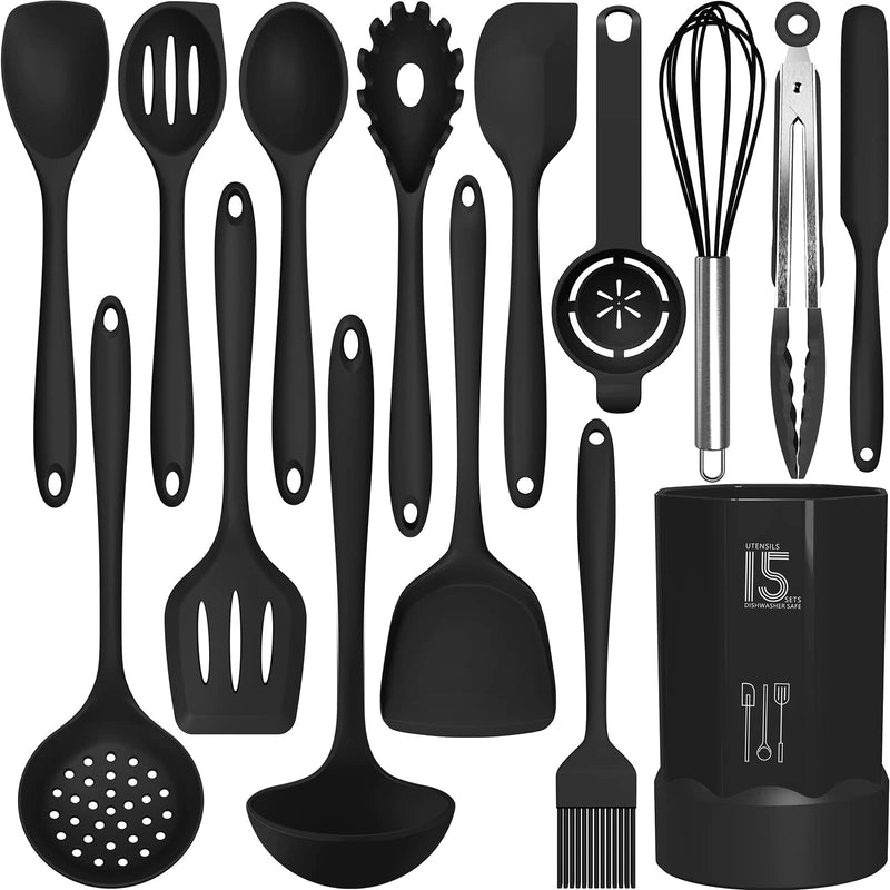 AOTHOD Silicone Cooking Utensils Set - 446°F Heat Resistant Kitchen Utensils,Turner Tongs,Spatula,Spoon,Brush,Whisk,Kitchen Utensil Gadgets Tools