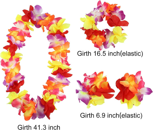 Hawaiian Leis Set,Hawaiian Luau Flower Leis Necklace Headband Bracelets Set,Esse
