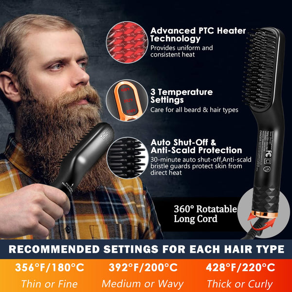 Beard Straightener for Men w/Beard Oil, Balm, Comb & E-Book for All Beard Type,w/Dual Voltage Travel-Friendly,Auto Shut-Off,Anti-Scald Feature