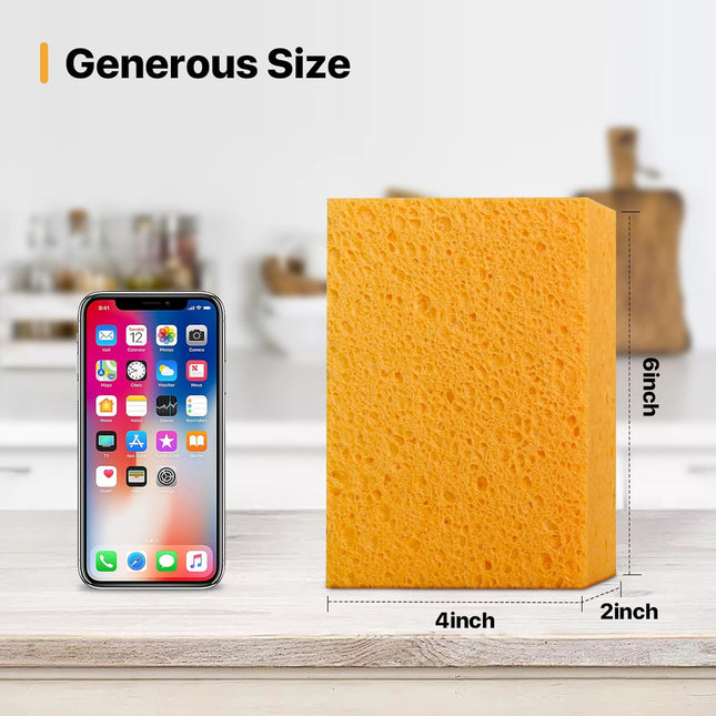 4 PCS Large Natural Cellulose Sponges 6X4X2 Inch - Super Absorbent and Biodegradable, Perfect for Home & Kitchen Cleanin