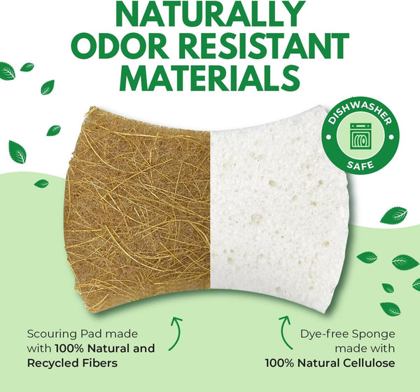 AIRNEX Natural Kitchen Sponges (12 Pack) - Biodegradable Cellulose & Coconut Scrubber Dish Sponge for Kitchen - Eco-Friendly, Non Scratch,