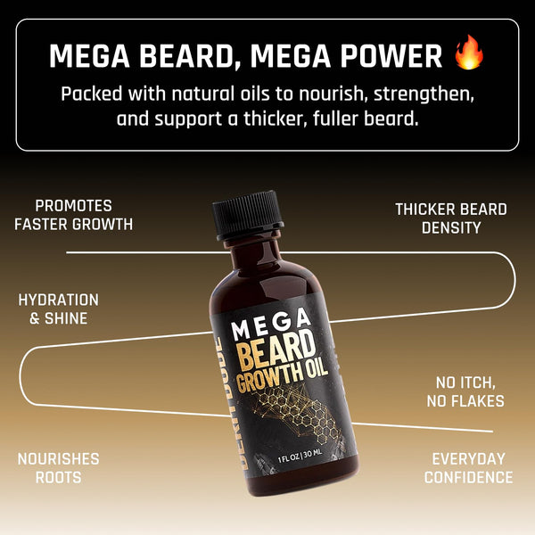 Derm Dude Mega Beard Growth Oil for Men | Formulated with Castor Oil & Jojoba Oil for Hair Growth | Promotes Thicker, Fuller Beard, Hydrates &