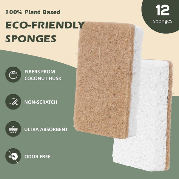 Plant-Based Kitchen Sponges - FSC Certified and PETA Approved, Natural, Eco-Friendly, Biodegradable Sisal Hemp Sponges for Dishes, Cleaning Sponge
