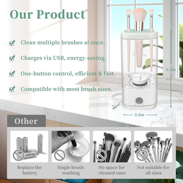 Electric Makeup Brush Cleaner Machine, Ultimate Efficient Automatic Cleaner for All Types of Makeup Brushes- Transparent